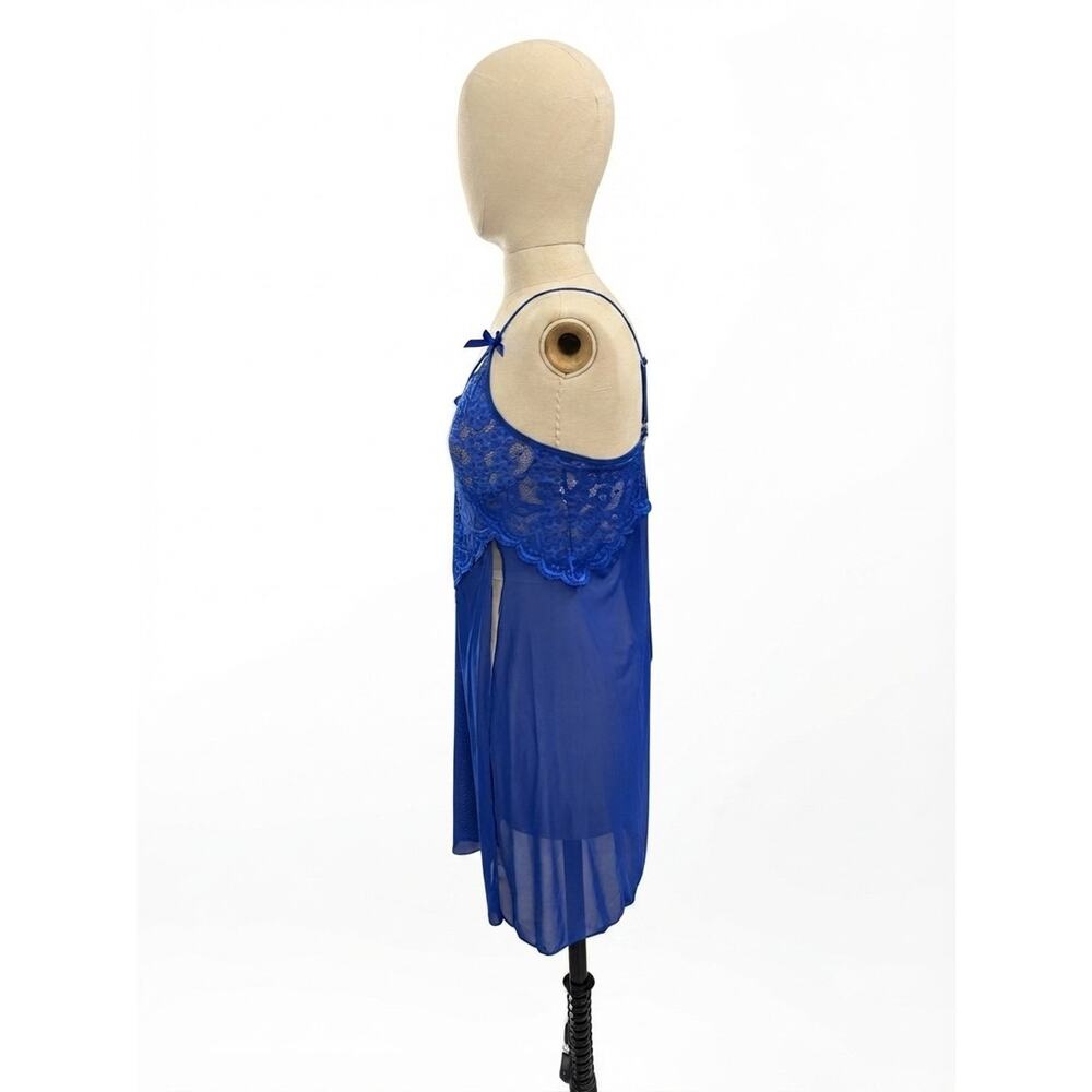 Royal Blue Lace Babydoll Nightgown Slits NWOT Large - Picture 3 of 5